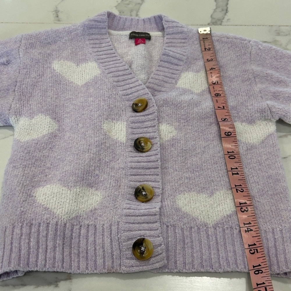 Vince Camuto Girls XS Lavender Cardigan Sweater Heart Button Front Knitwear
